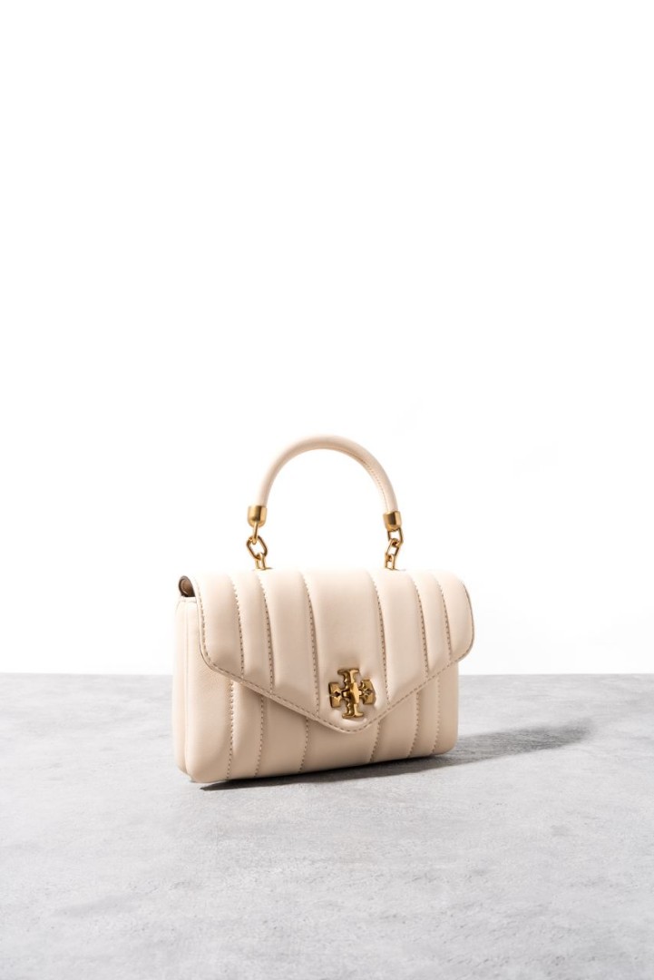 Tory Burch Kira Quilted Mini Satchel Shoulder Bag in Brie - Rolled Gold ...