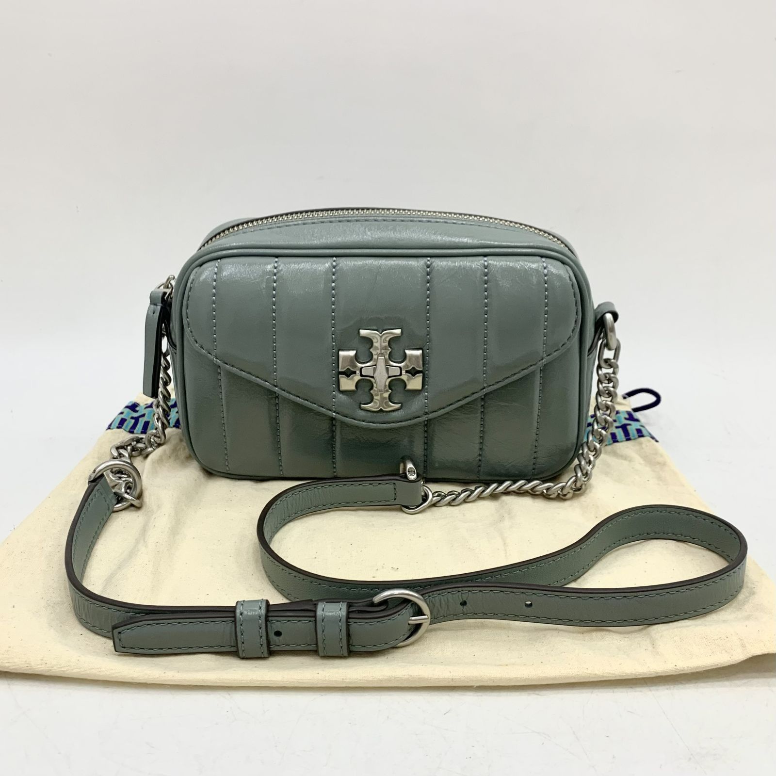 TORY BURGE GREY LEATHER CAMERA CHAIN SHOULDER BAG 237017768 AL