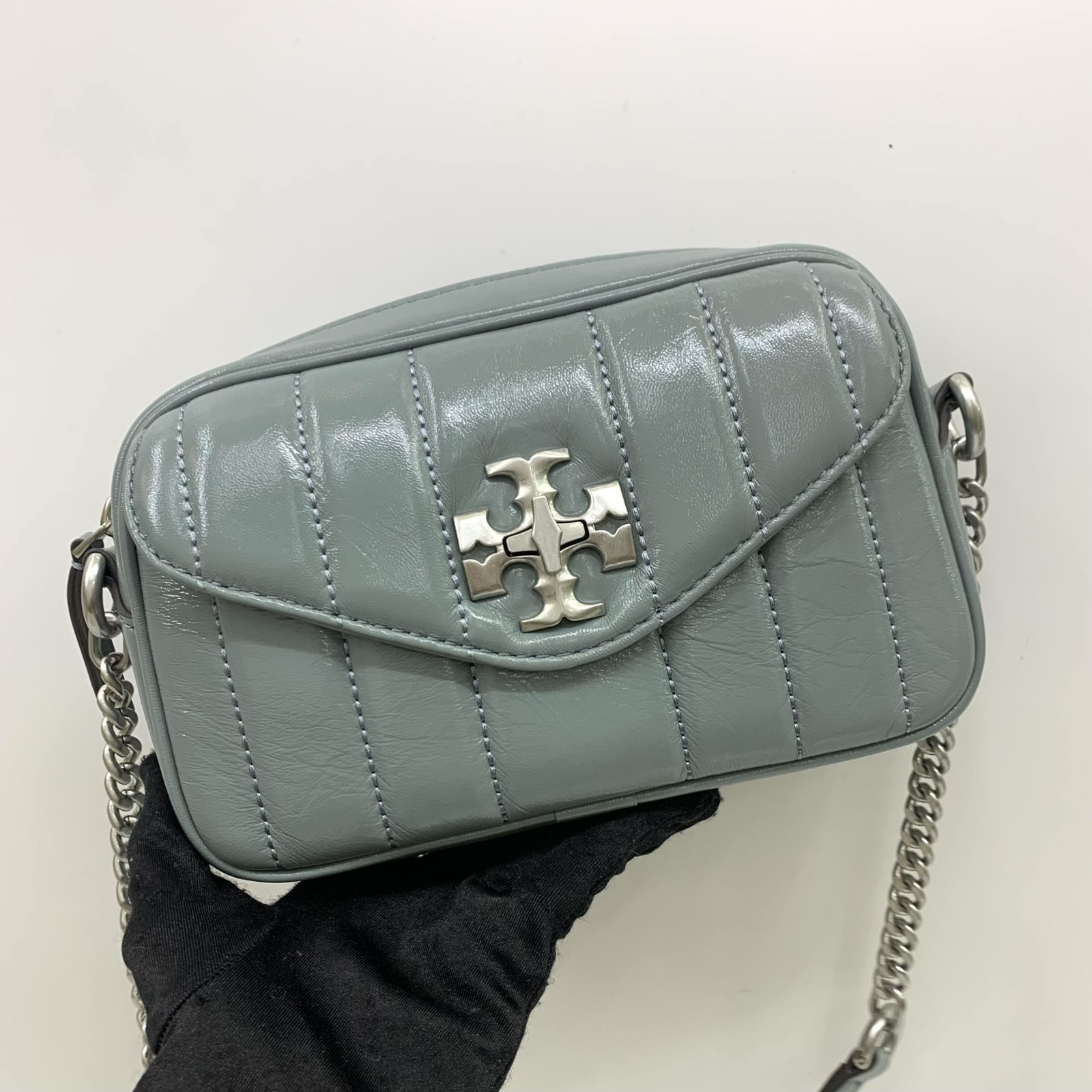 TORY BURGE GREY LEATHER CAMERA CHAIN SHOULDER BAG 237017768 AL