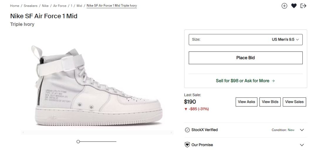 Used Nike SF Air Force 1 Mid Triple Ivory Men s Fashion Footwear