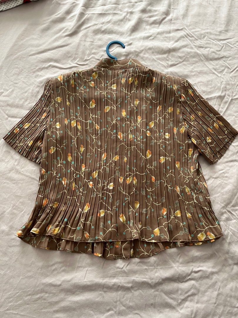 Japanese Plissé Long-Sleeve Blouse
