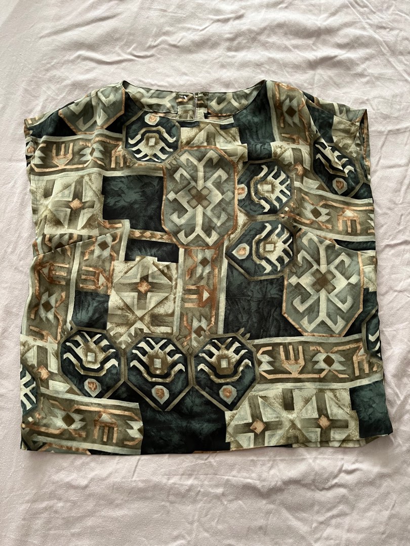 Eyelet Mandarin Cotton Boxy Blouse (Forest Green)