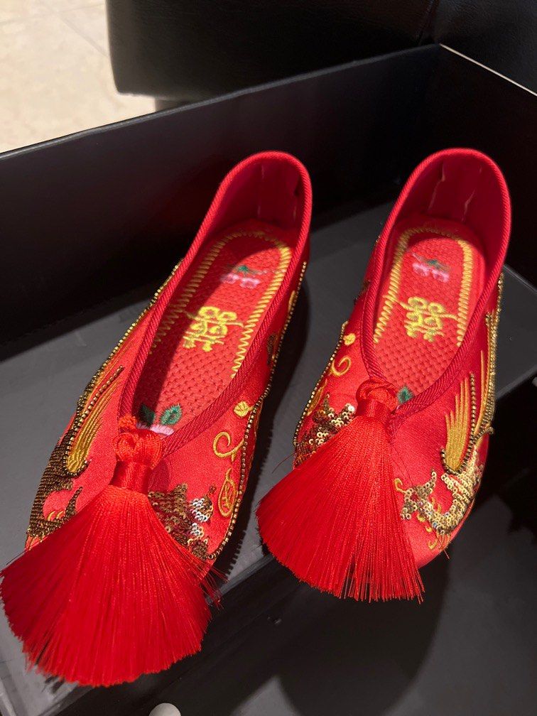 Red flat shoes cheap for wedding
