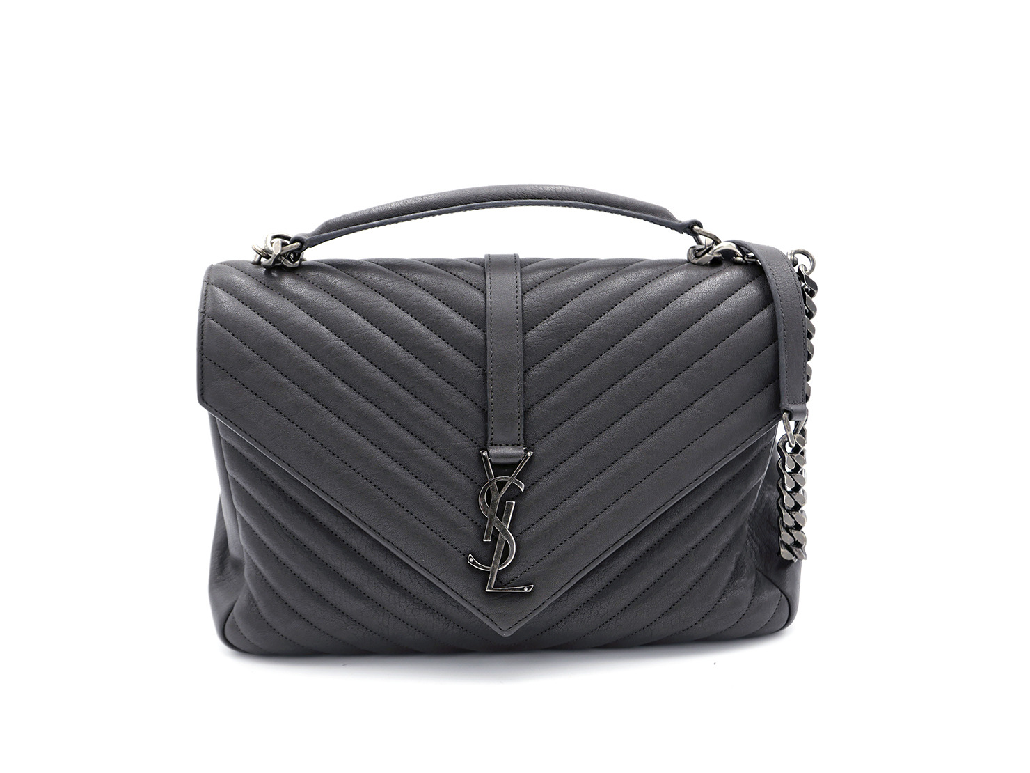 Saint Laurent - College Medium Quilted Textured-leather Shoulder Bag - Black