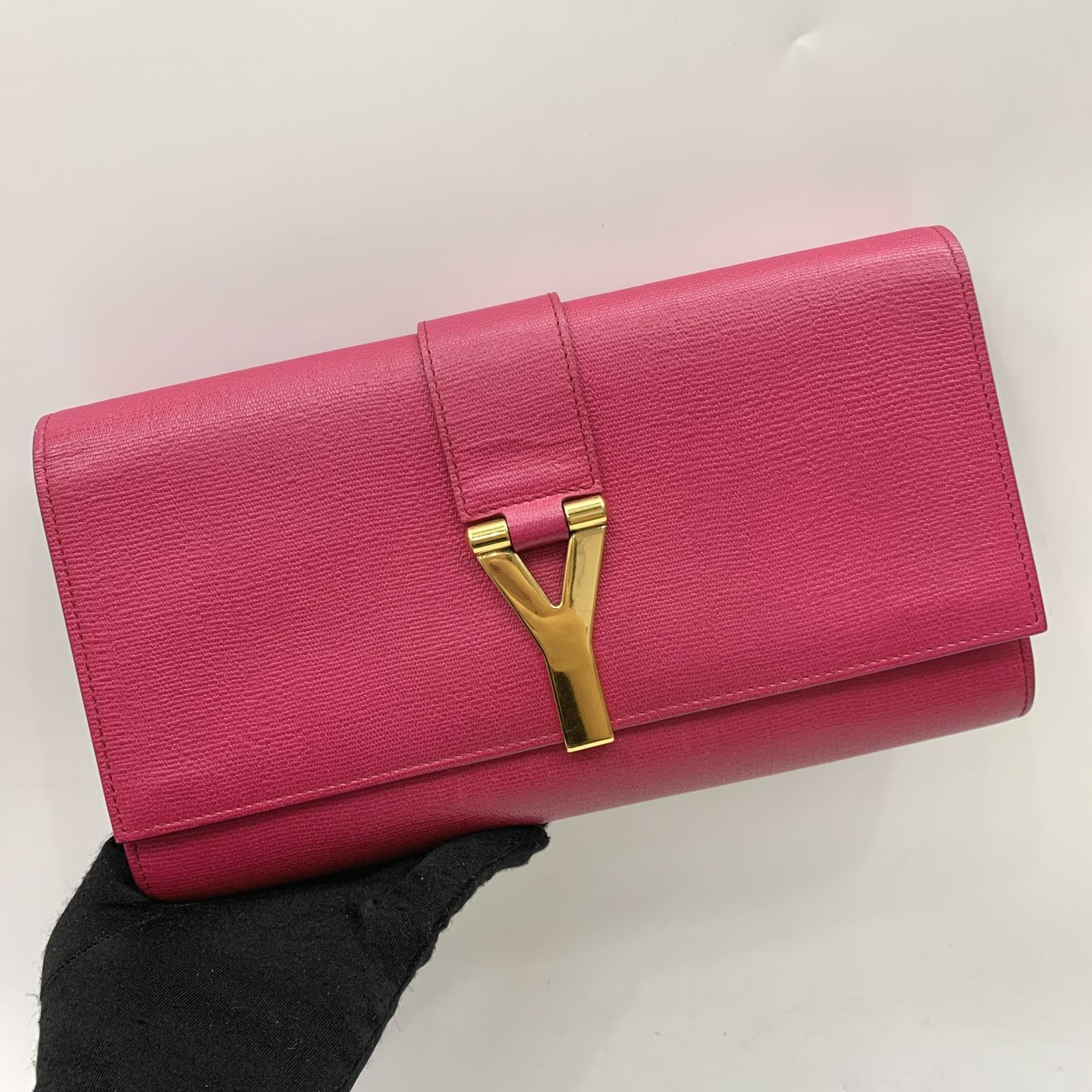 SAINT LAURENT CLASSIC MONOGRAM CLUTCH IN PINK LEATHER – BRANDS N BAGS