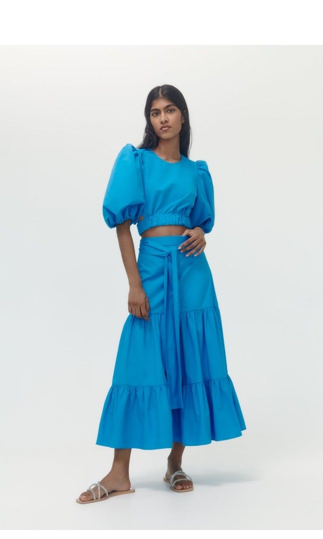 Zara blue ruffle skirt clearance