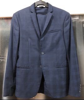Zara Man Navy Blue Checkered Suit (Coat and Pants)