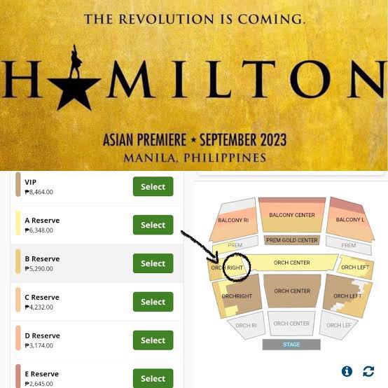Two (2) Hamilton Manila The Theater at Solaire Section ORR3 Row W
