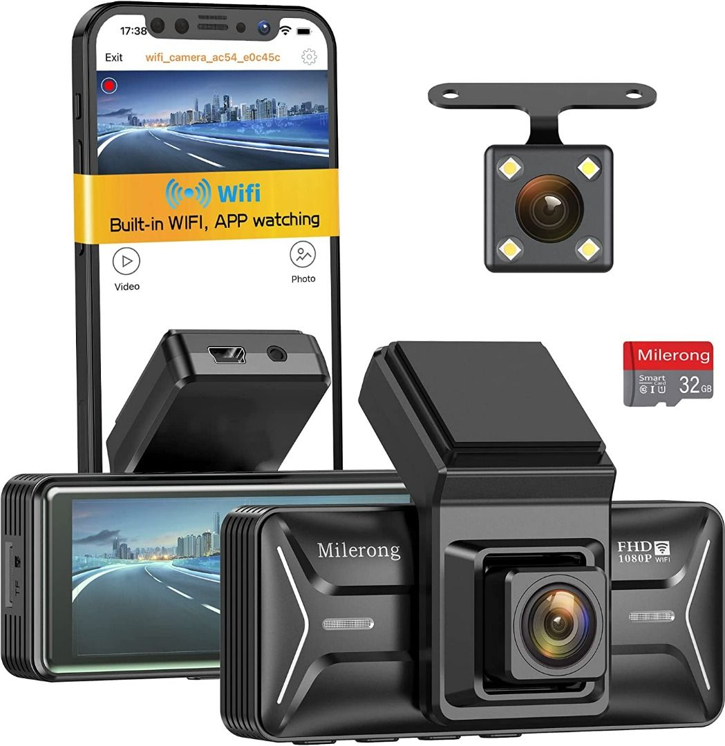  Dual Dash Cam Front and Inside with 64GB Card,Milerong