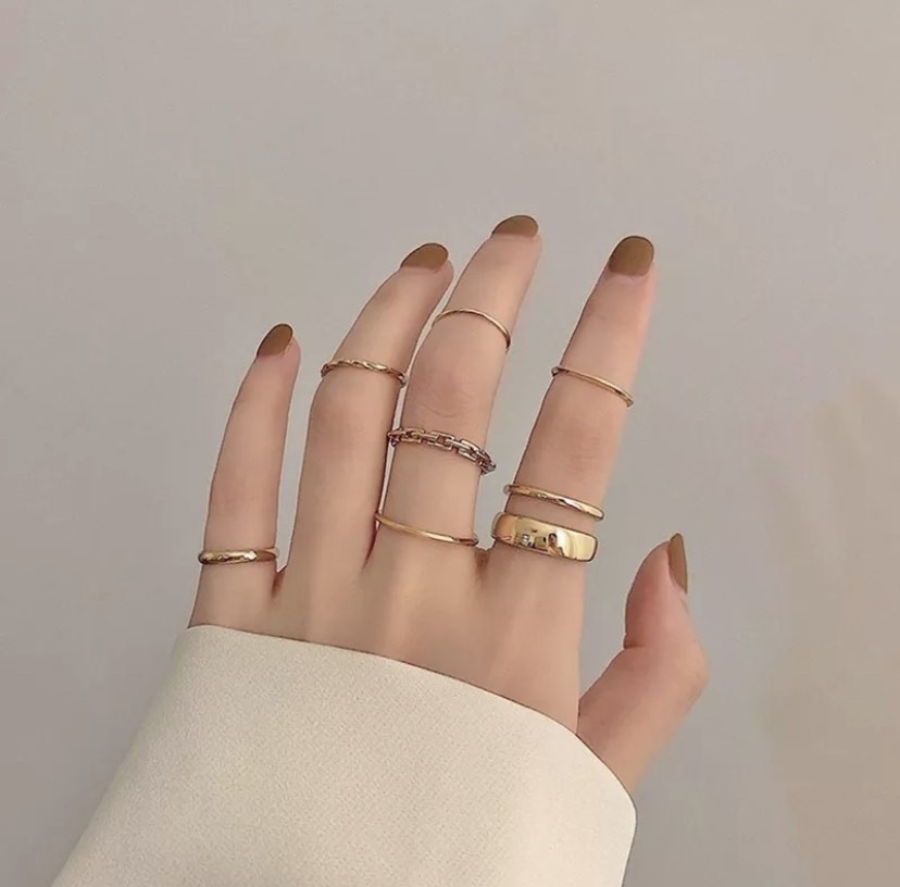 7pcs Fashion Jewelry Rings Set Hot Selling Metal Hollow Round