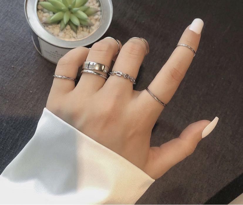 LATS 7pcs Fashion Jewelry Rings Set Hot Selling Metal Hollow Round Opening  Women Finger Ring for Girl Lady Party Wedding Gifts