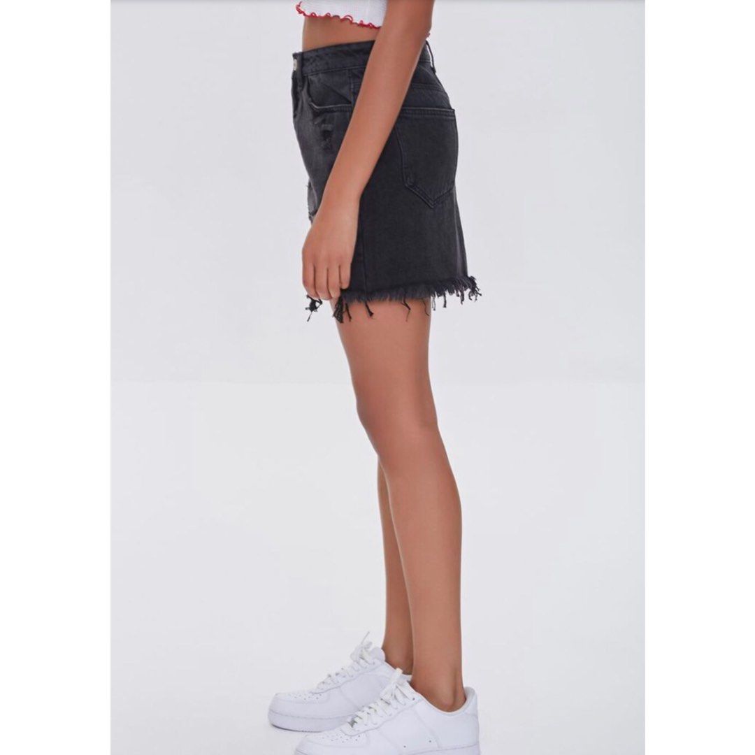 Stretch distressed denim skirt sales
