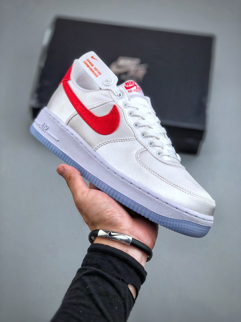 Air force 1 shop white with red swoosh