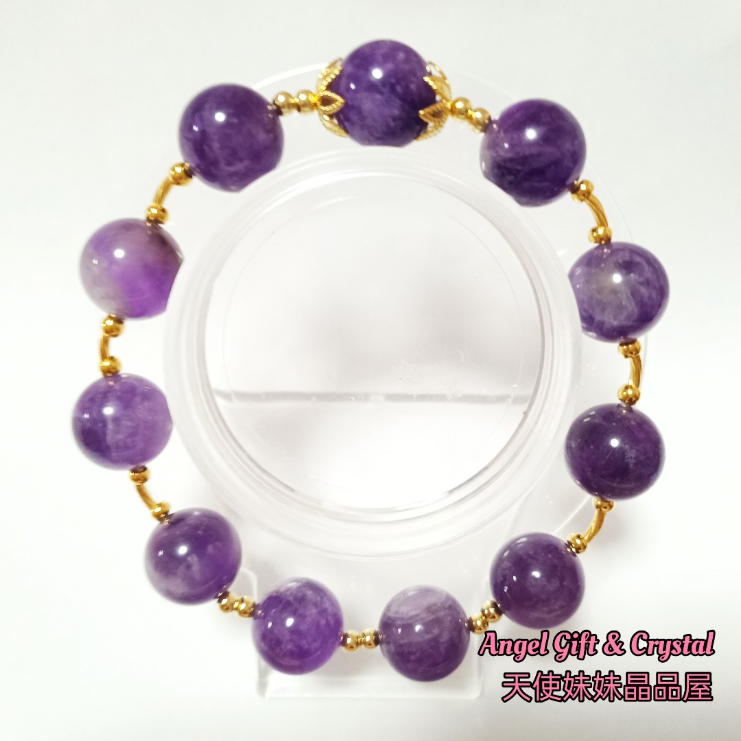 Purple Amethyst Crystal 8mm Beads 24K Premium Gold Plated Pixiu