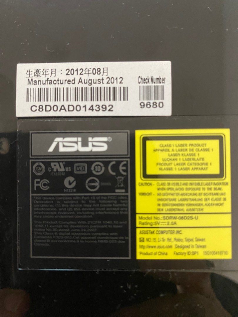 ASUS DVD player/writer “AS SDRW08D2SU”, Hobbies & Toys, Music & Media