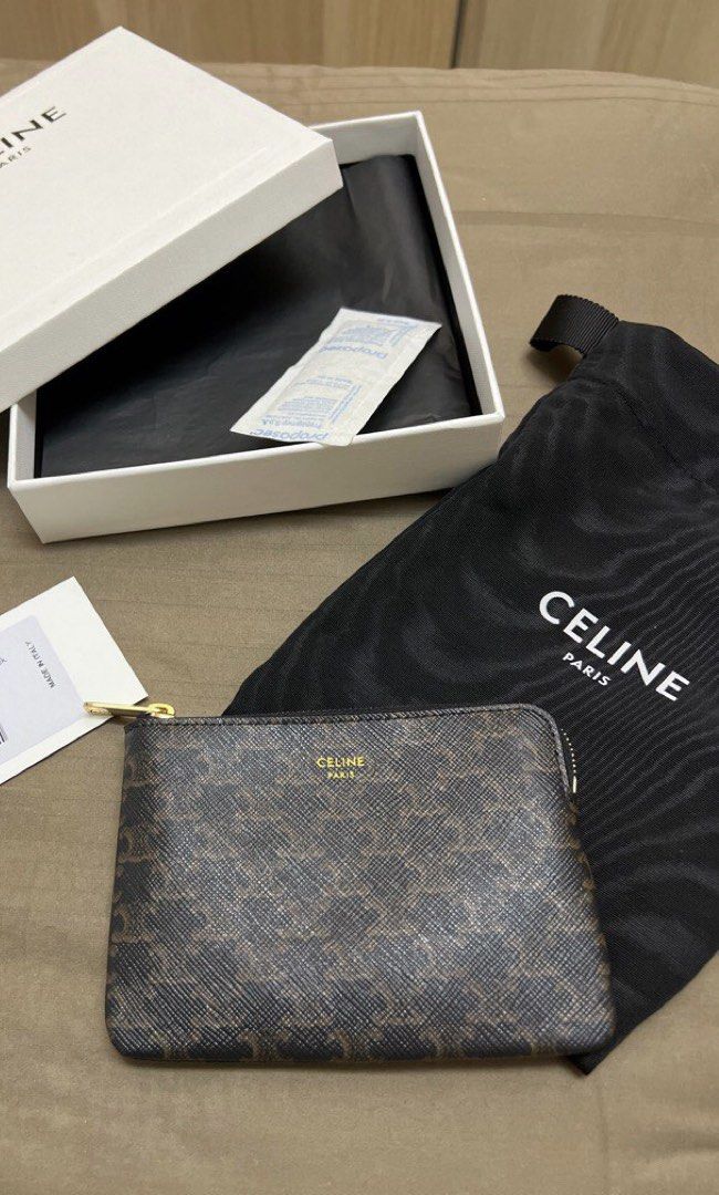 Authentic Celine Triomphe Canvas Coins & Card Pouch, Luxury, Bags