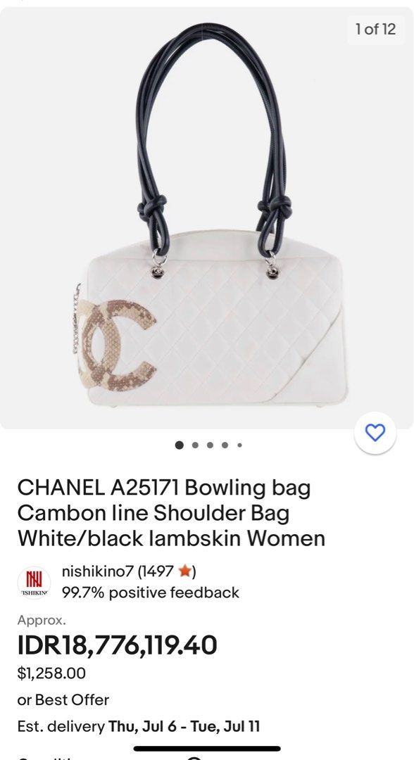 CHANEL Shoulder Bag A25171 Bowling bag Cambon line lambskin white