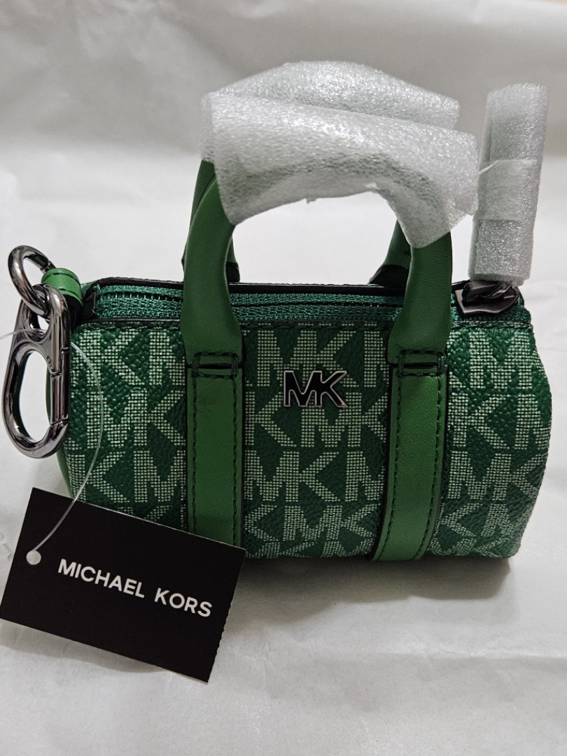 Michael Kors, Bags, Nwt In Box Green Palm Michael Kors Mini Micro Duffel  Fob Logo Leather Keychain