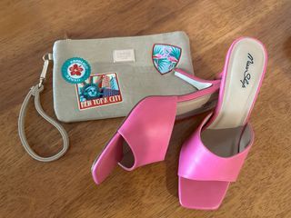 Barbie pink mules, S7 free clutch bag