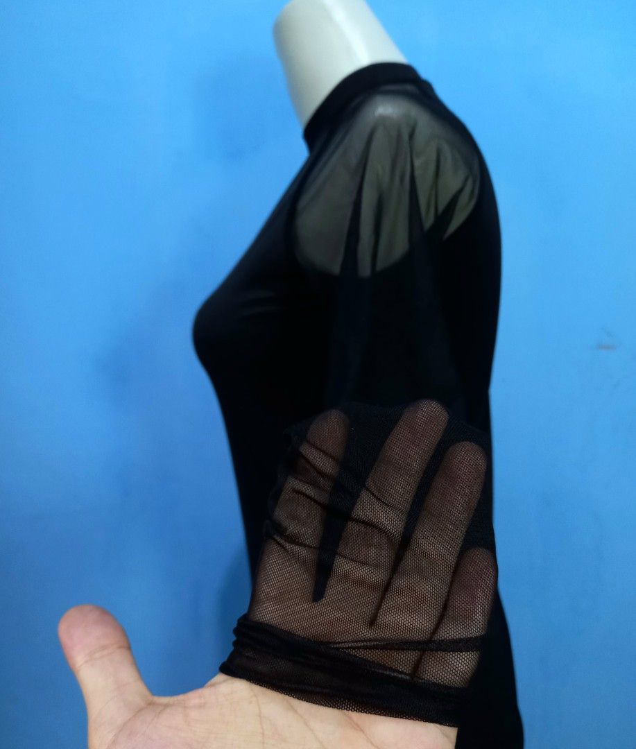 Long Sleeve Black Mesh Shrug with Finger Loops