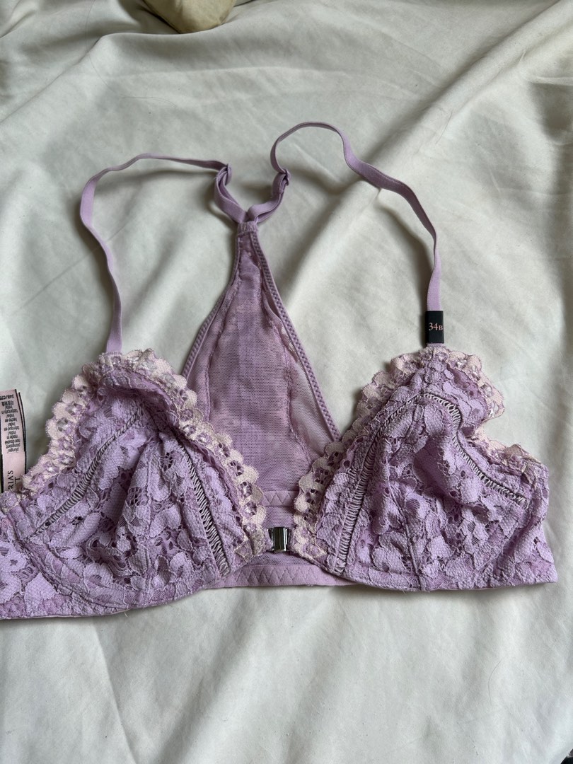BNWT VS VICTORIA'S SECRET purple lace sexy back bralette bra front clasp,  Women's Fashion, New Undergarments & Loungewear on Carousell