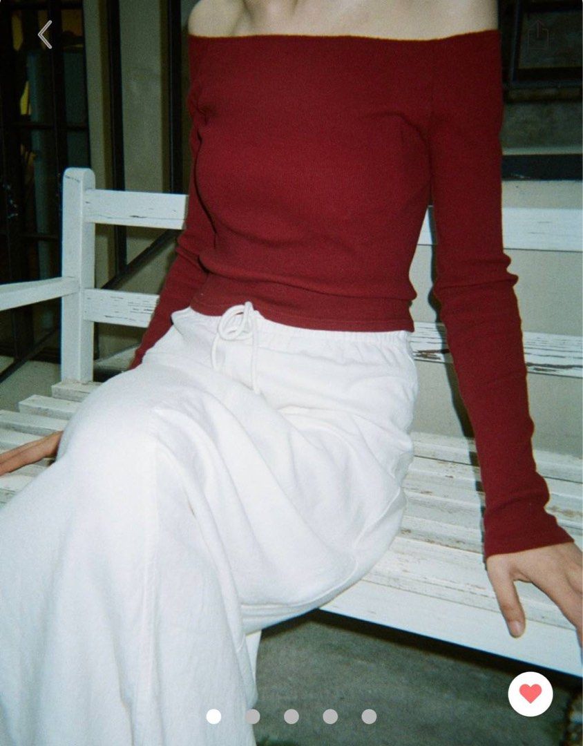 Brandy Melville Mayson Long Sleeve Top in Maroon, Women's Fashion
