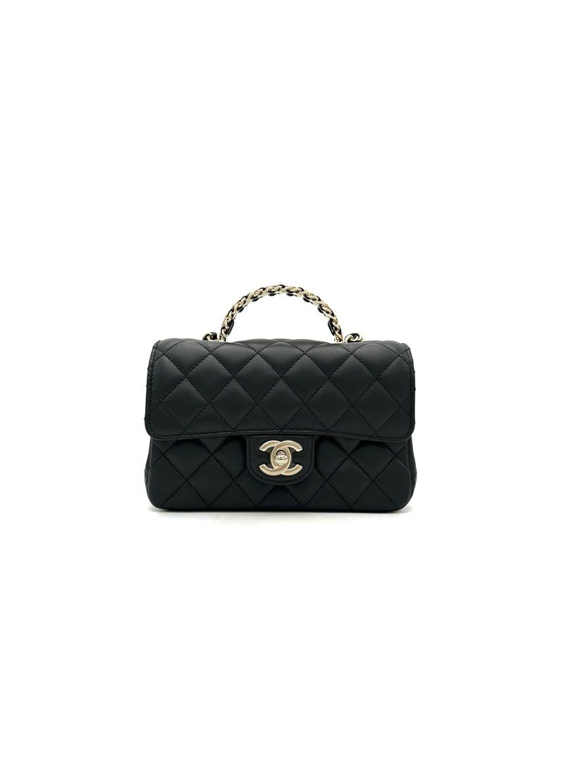 Chanel Mini Rectangular Top Handle 23A Black Lambskin Light Gold