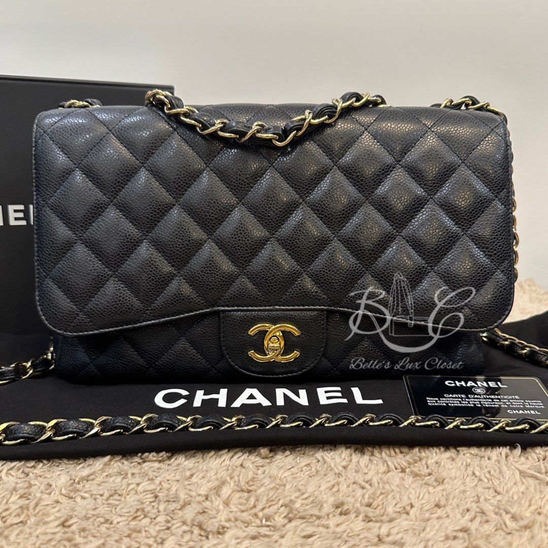 Chanel Jumbo Single Flap GHW Black Caviar, Luxury, Bags & Wallets on