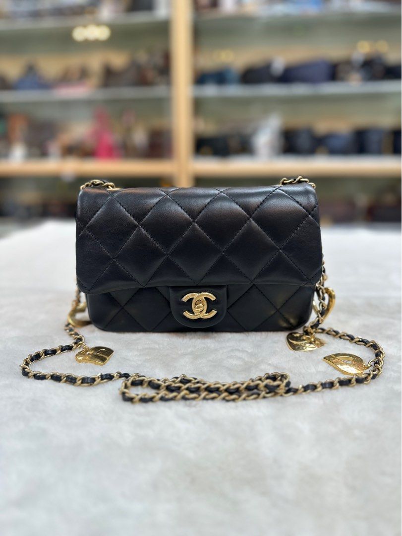 Chanel Mini Flap Bag w/heart Charm, Luxury, Bags & Wallets on