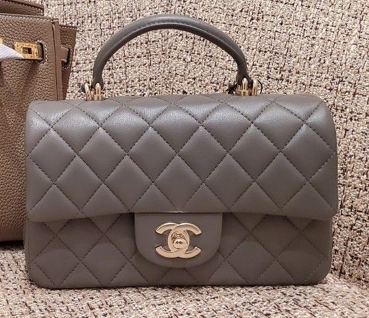 Chanel Mini Flap with Top Handle Lambskin, 22A Gray with LGHW