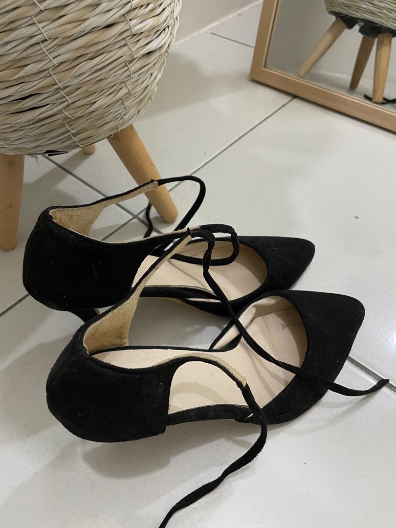 Cross string heels in black Women s Fashion Footwear Heels on