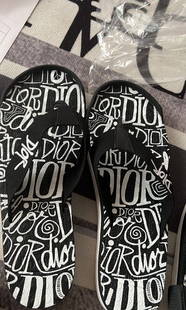830 Dior Men039s BlackBeige Alpha Jacquard Slide Sandal Shoe Size EU  43US 10  eBay