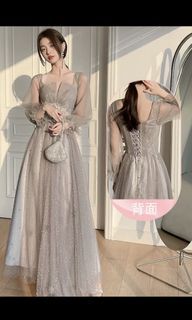 Elegant Lace Dress Floral Ladies Wedding Prom Dinner Evening Gown Bridesmaid Grey Dress