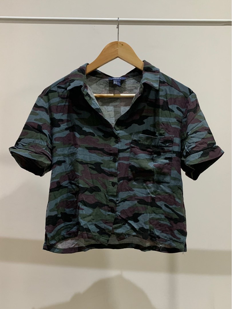 Forever 21 Camo Print Cropped Polo, Women'S Fashion, Tops, Blouses On  Carousell