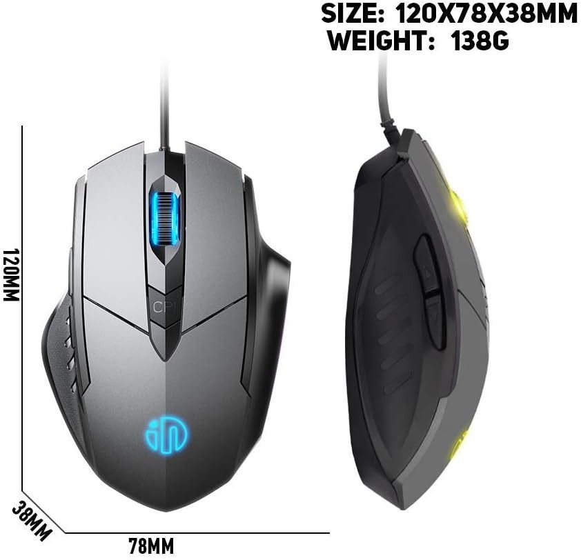 INPHIC Wired Mouse with 6 Button Silent Click Ergonomic 1.5M USB Cable ...