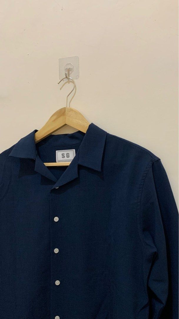 kemeja pria lengan panjang navy blue SG uniqlo zara Campcollar long