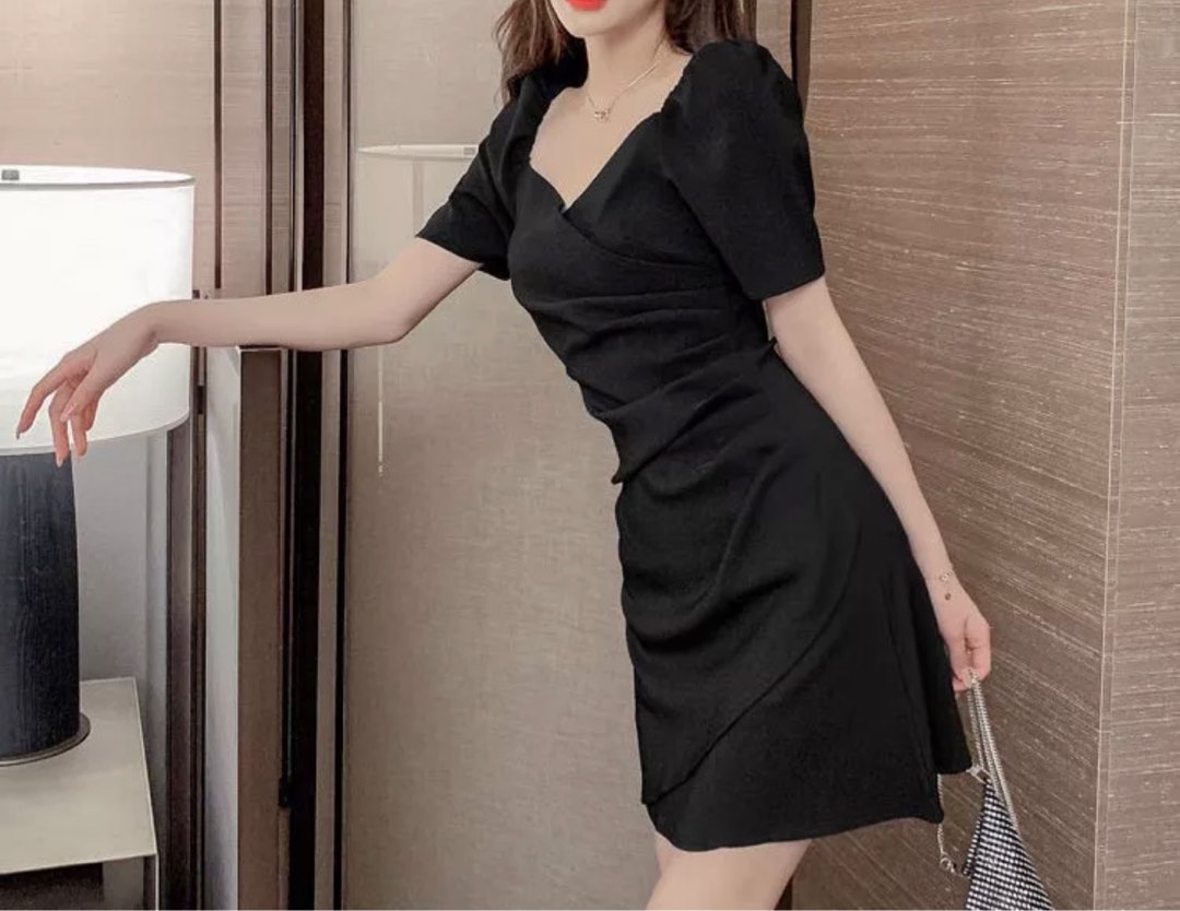 Korean Smart Casual to Semi formal dress Black, Women's