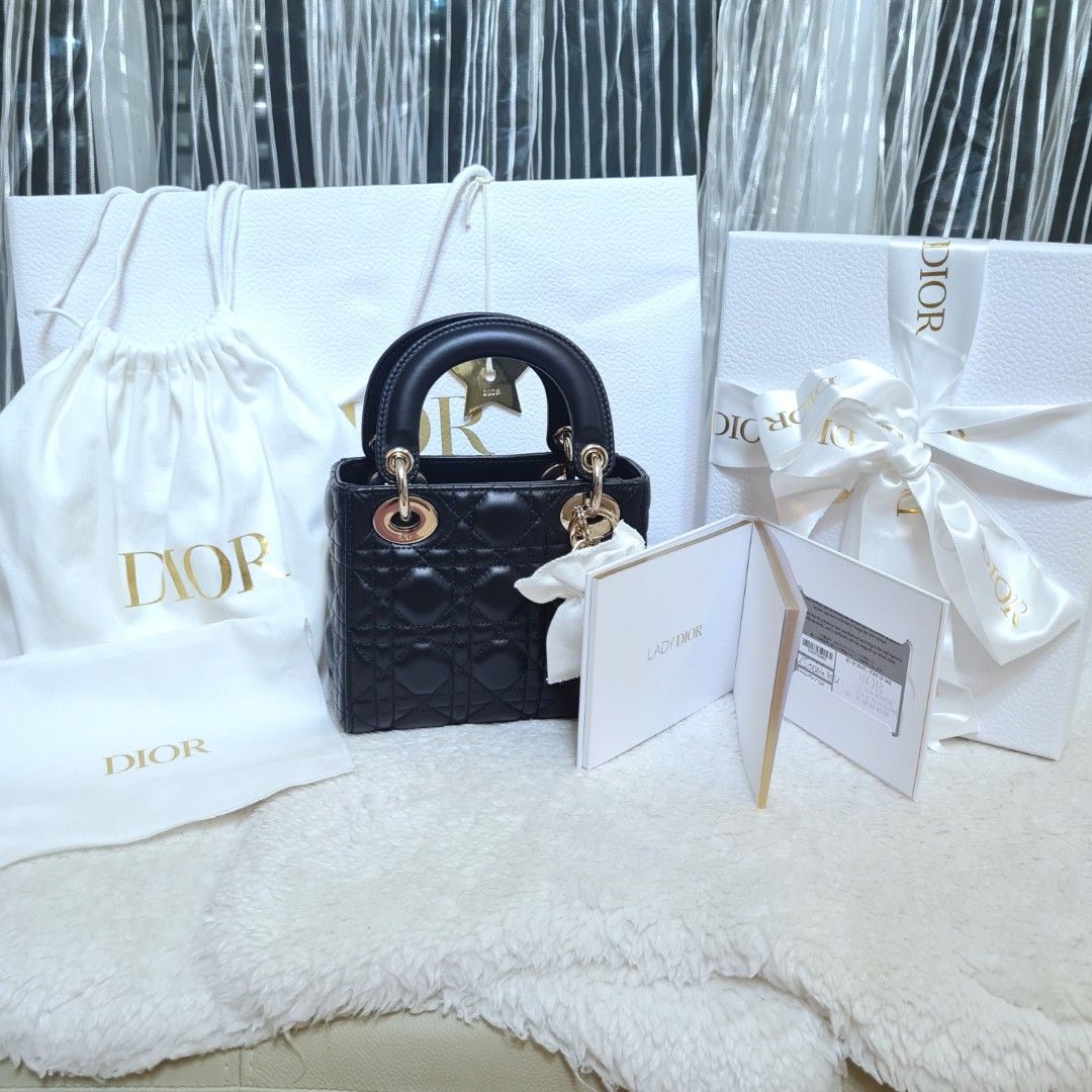 Dior Lady Dior Bag Cannage Lambskin Medium Black for Women