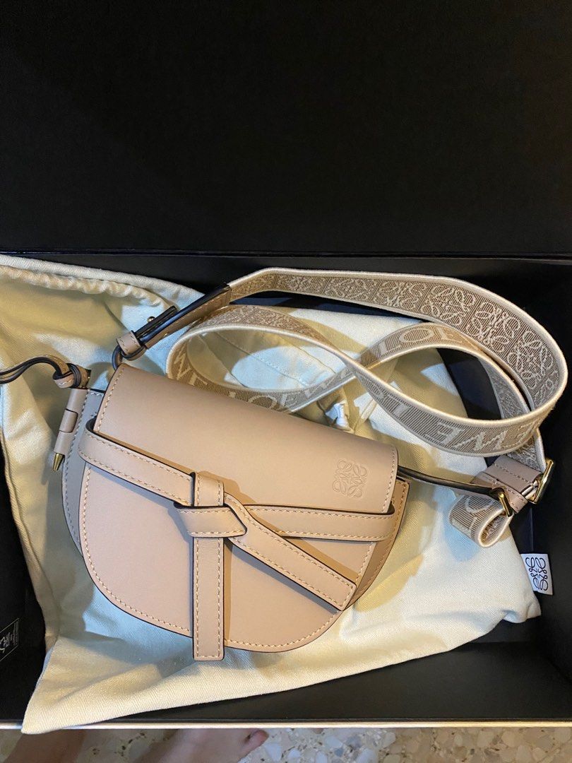 Loewe mini gate dual bag in soft calfskin and jacquard in sand color Women s Fashion Bags Wallets Cross body Bags on Carousell