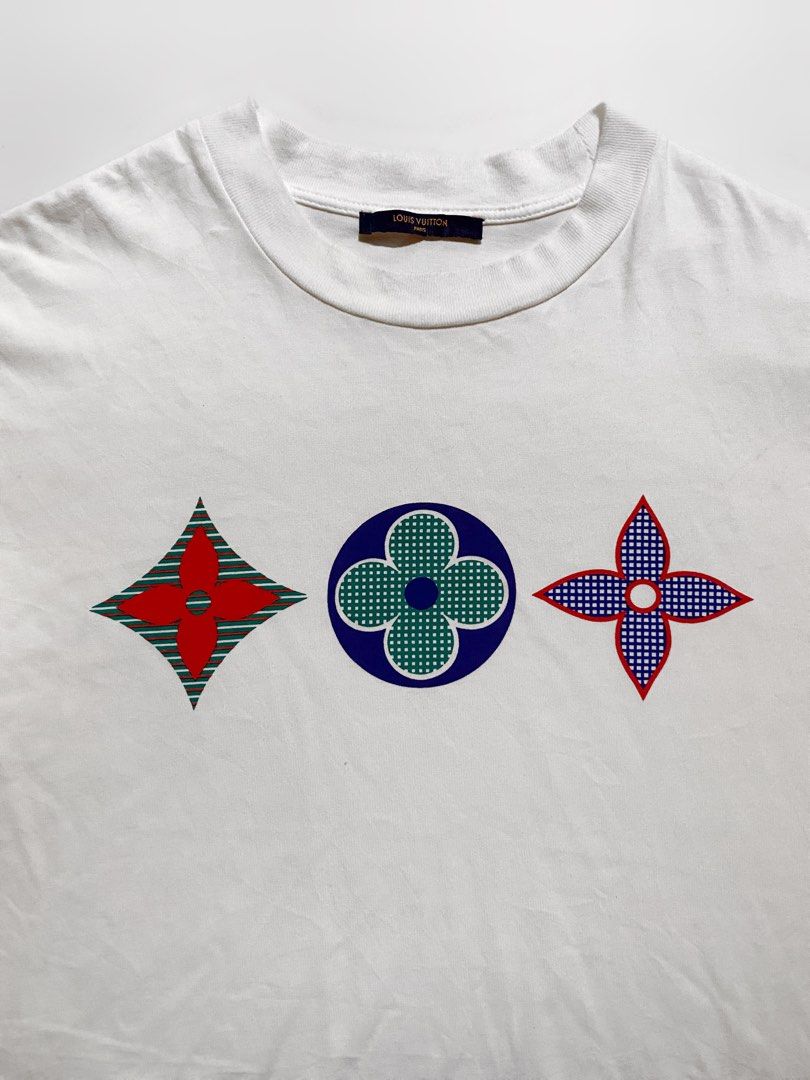 Sell Louis Vuitton White T-shirt with Three LV Flower Monogram Logo - White/ Multicolor