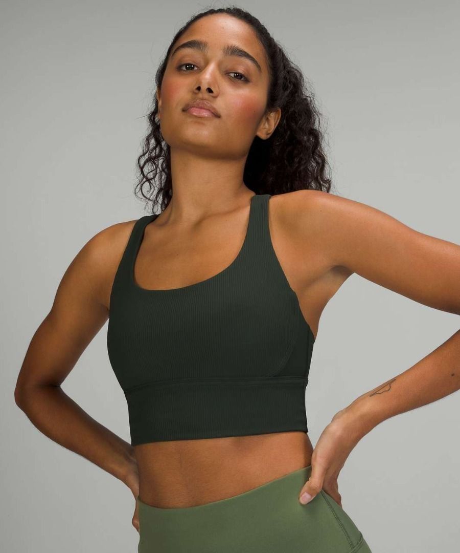 4) BNWT Lululemon Energy Longline Bra Ribbed Luxtreme *Medium Support, B–D  Cups Rainforest Green Size 4, Women's Fashion, Activewear on Carousell