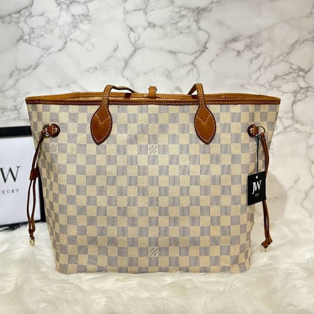 LV NEVERFULL DAMIER AZUR MM TOTE BAG, Luxury, Bags & Wallets on Carousell