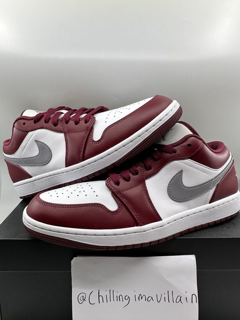 Nike Air Jordan 1 AJ1 Low Cut Top Maroon Red Bordeaux Jumpman White Grey Cement Cherrywood Wine Brown