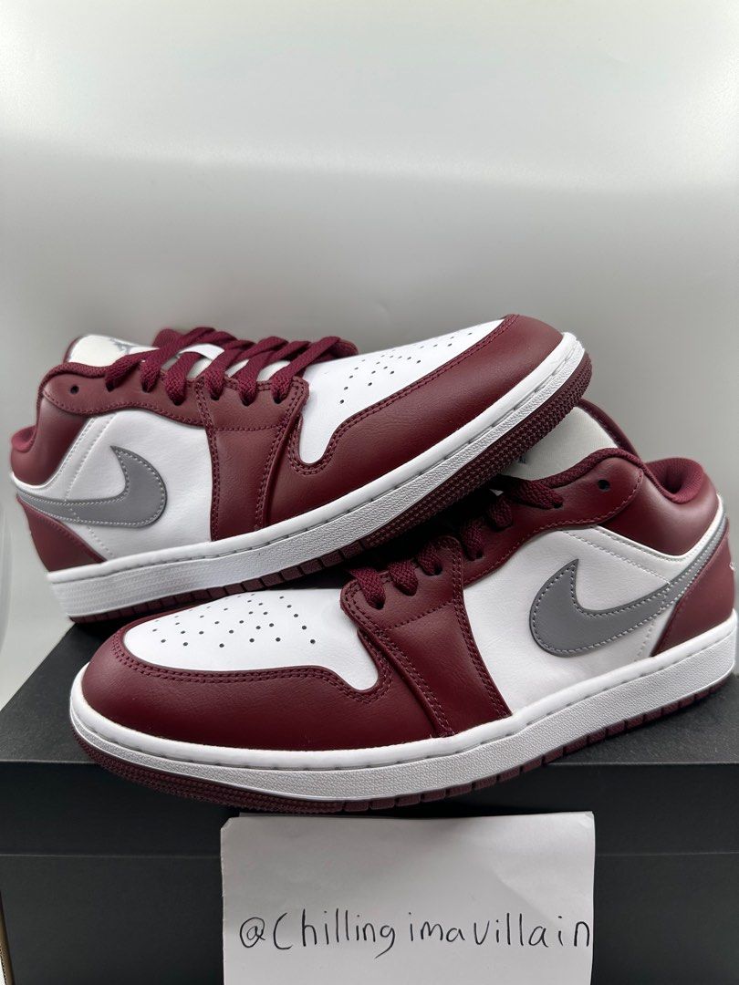 Nike Air Jordan 1 AJ1 Low Cut Top Maroon Red Bordeaux Jumpman White Grey Cement Cherrywood Wine Brown