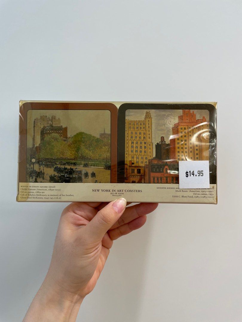 NYC Coaster (Category: Table Linen & Textiles) located in Quezon City. Submitted by girlwhohaseverything (Listing ID 1239666888, Image 2). Description: Vintage-style coaster bought in New York. Set of 4. Coaster design is New York in Art, never used, plastic container has a little yellowing but it has never been opened. .