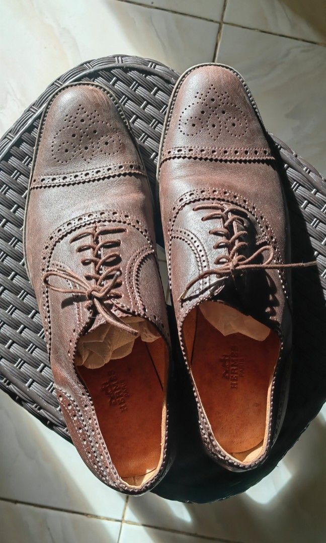 Original Hermes Casual Leather Shoes Chocolate Brown Men s Fashion Footwear Casual Shoes on Carousell