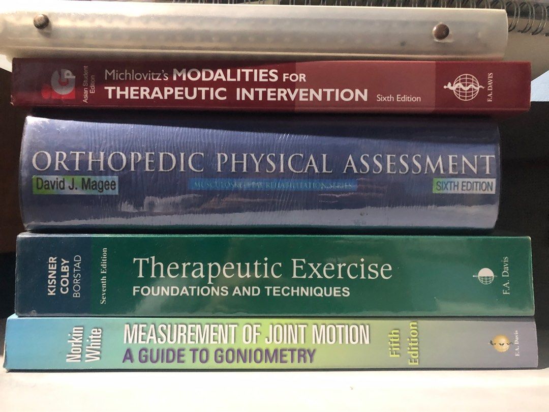 PHYSICAL THERAPY BOOKS (NEW EDITIONS) (Category: Textbooks) located in Quezon City. Submitted by ivyjovenal (Listing ID 1239673035, Image 1). Description: - Magee (1800)- Minimal writings pero naka pencil & naka bookcover tas hardbind din siya - Kisner (1700) Good as bnew - Norkin (1400) Good as new -Michlovitz (1200) Good as new.