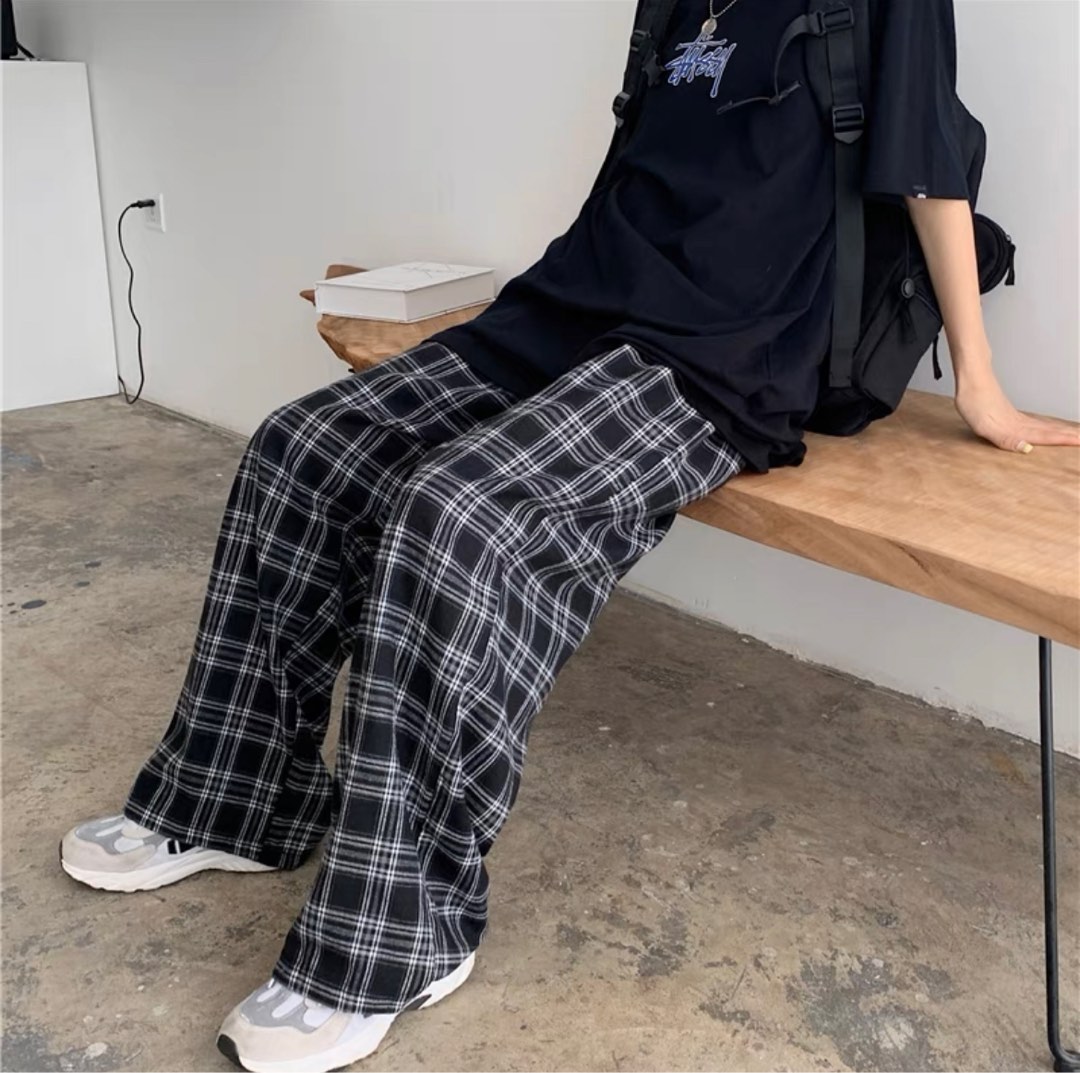 Checkered store loose pants