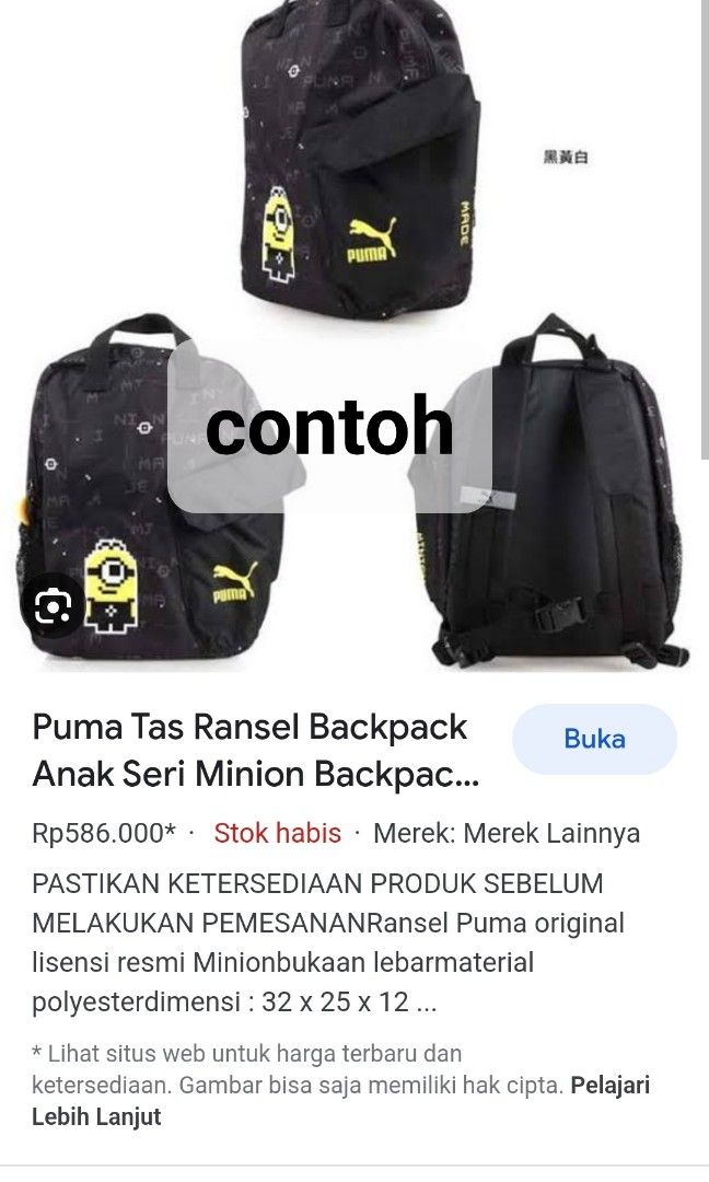 PUMA Backpack MINION, Bayi & Anak, Lainnya di Carousell
