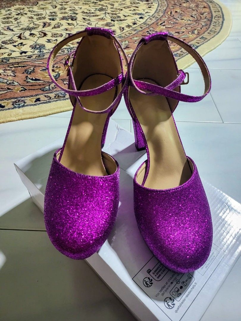 Chunky purple heels hot sale
